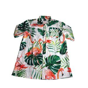 Tailor Pal Love Womens Hawaiian Flamingo Leaf Print Button Front Shirt Top 3XL